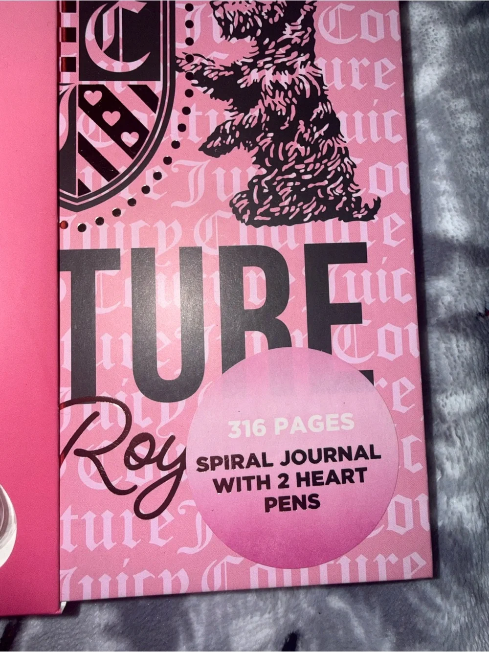 Juicy Couture Pink Spiral Journal with Gold & Pink Heart Pens